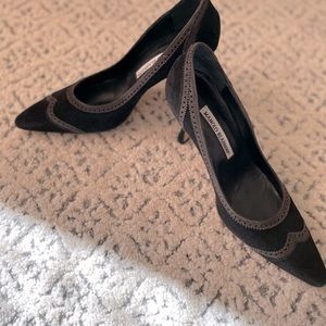Manolos. Black suede. Minimal wear as shown. Size 38